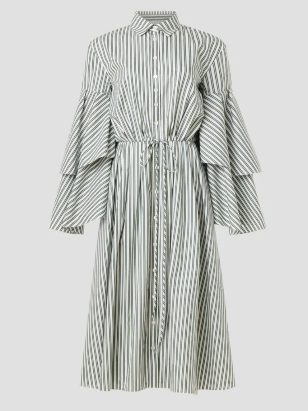 Rosie Assoulin  Fiesta Sage Green and White Striped Midi Dress - Picture 4 of 12